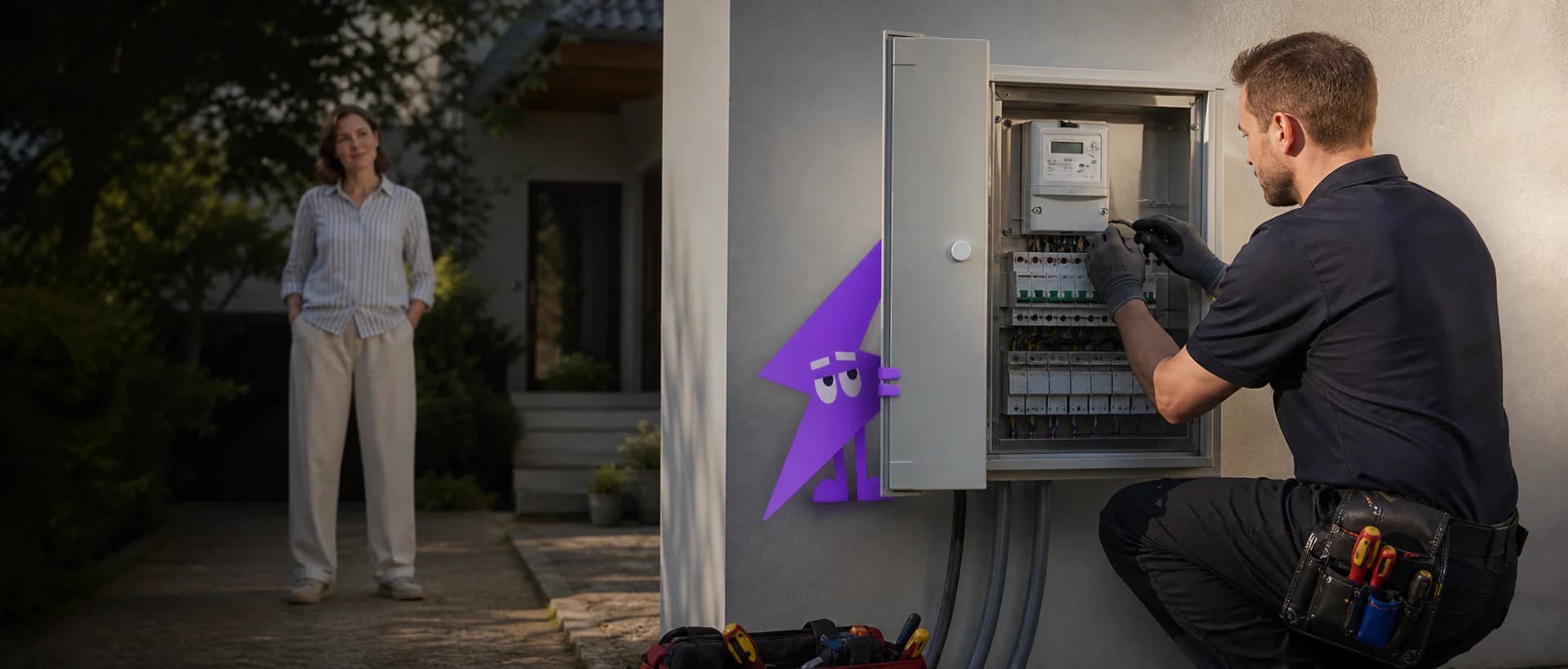 Technik inštaluje inteligentný elektromer pri rodinnom dome